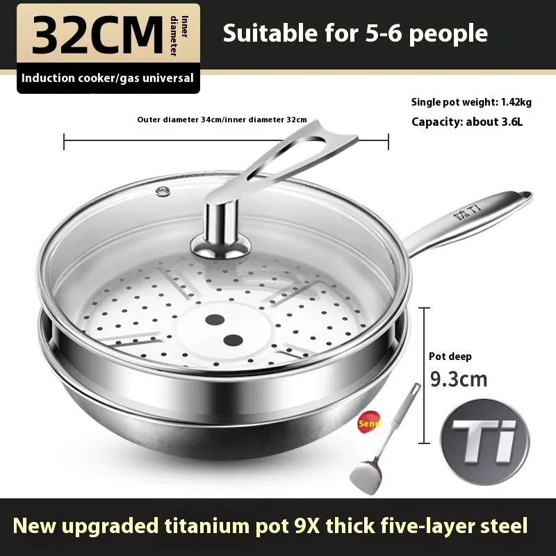 Kengqiang Pure Titanium Frying Pan Uncoated Non Stick Pan Fish Scale Hammer Pattern Titanium Alloy Wok Kitchen Custom Cookwares