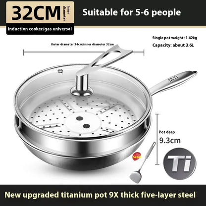 Kengqiang Pure Titanium Frying Pan Uncoated Non Stick Pan Fish Scale Hammer Pattern Titanium Alloy Wok Kitchen Custom Cookwares