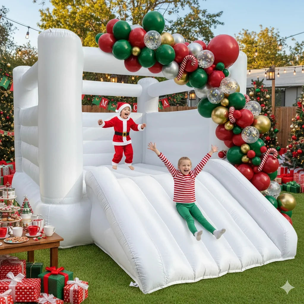 12ft Kids Birthday Gift White Bounce House Indoor Outdoor Softplay Inflatable White Castle Bouncer with Blower Customization