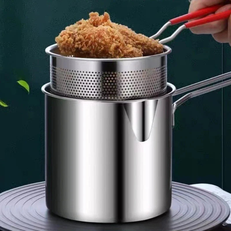 304 Stainless Steel Deep Fryer With Frying Basket Multifunction Small Pot For Kitchen Chicken Fish Cooking Tool