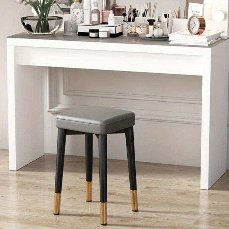 Modern Cushioned Stool for Dining Room, Living Room, Bedroom, and Office | with Golden Foot Cover, Criss-cross Construction Leg
