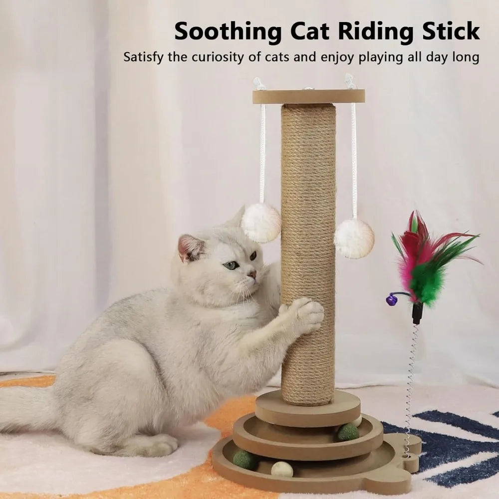Tall Sisal Cat Scratching Post with Hanging Ball - Premium Vertical Scratcher for Indoor Cats Kittens, Interactive Toy Included