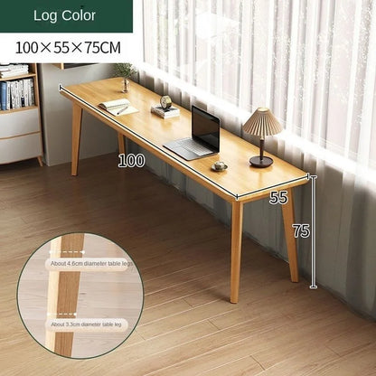 Double desk with solid wood legs, long and simple, for home use, near a window or wall, narrow table/workbench