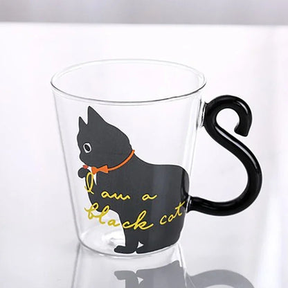 JUSTINLAU 3D Cat Tail Coffee Mug 250ml High Borosilicate Glass Heat-resistant Water Cups Home Breakfast Milk Cup for Cat lover