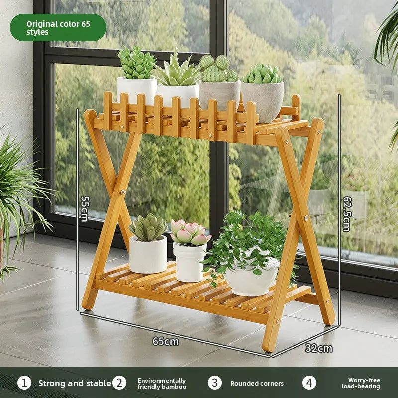 Natural Bamboo Multi Tier Floor Plant Stand Mobile Flower Pot Shelf Indoor Outdoor Balcony Living Room Succulent Display