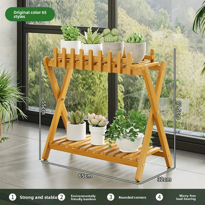 Natural Bamboo Multi Tier Floor Plant Stand Mobile Flower Pot Shelf Indoor Outdoor Balcony Living Room Succulent Display
