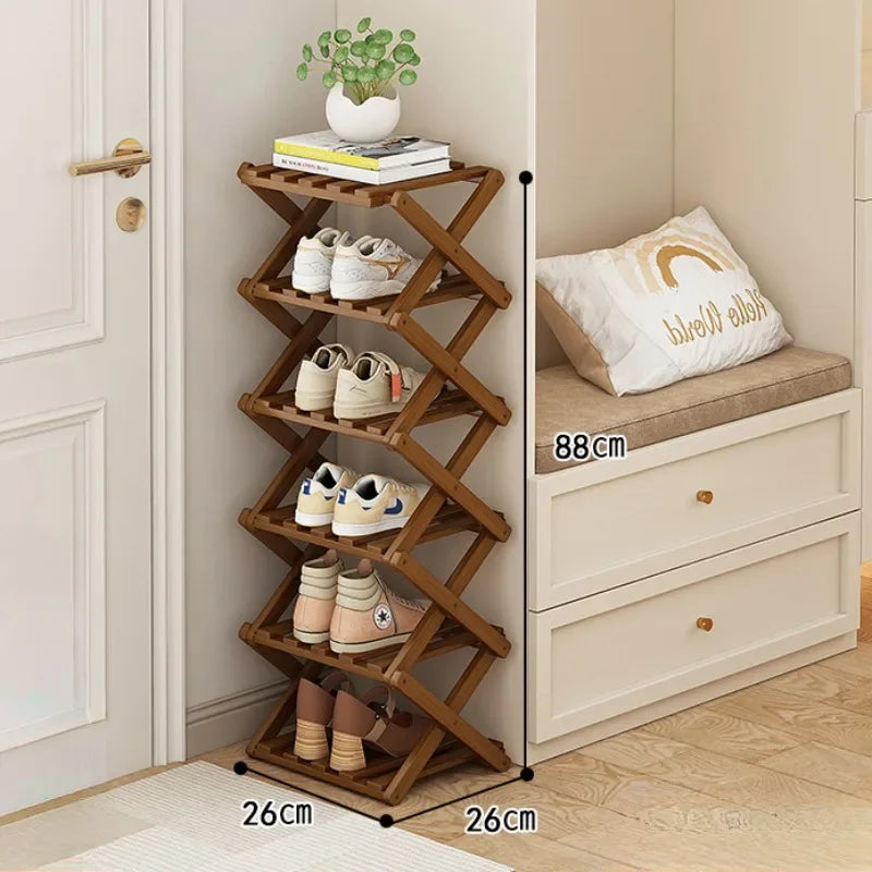 Shoe Rack Bamboo Made Telescopic Doorway Shoe Rack No Installation Required Frame Multi Layer Household Foldable Shoes Shelves
