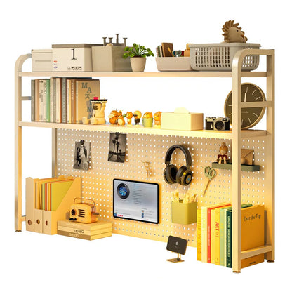 Iron Desktop Pegboard Bookshelf Multi Tier Desk Organizer Storage Shelf Student Computer Workstation Tidy Rack Cabinet Furniture