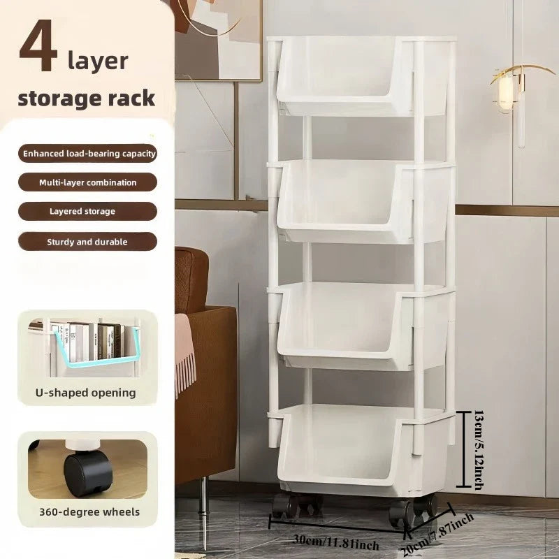 5-tier Storage Rack Storage Cart Bookshelf - Mobile Storage Rack with Wheels for Living Room Bedroom Dormitory Book Storage Rack
