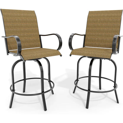 Set Of 2 All-Weather Swivel Bar Stools, 360° Rotating Outdoor Counter Height Chairs With High Back & Armrests For Deck Patio