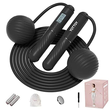 Cordless Jump Rope with Counter Weighted Ball Large LCD Display Skipping Rope for Women Adults Home Gym
