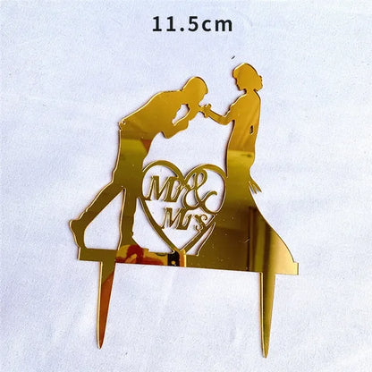Ins Gold Acrylic Ring Wedding Cake Topper Bride Groom Proposal Party Wedding Cake Topper for Engagement Gift Dessert Decoration