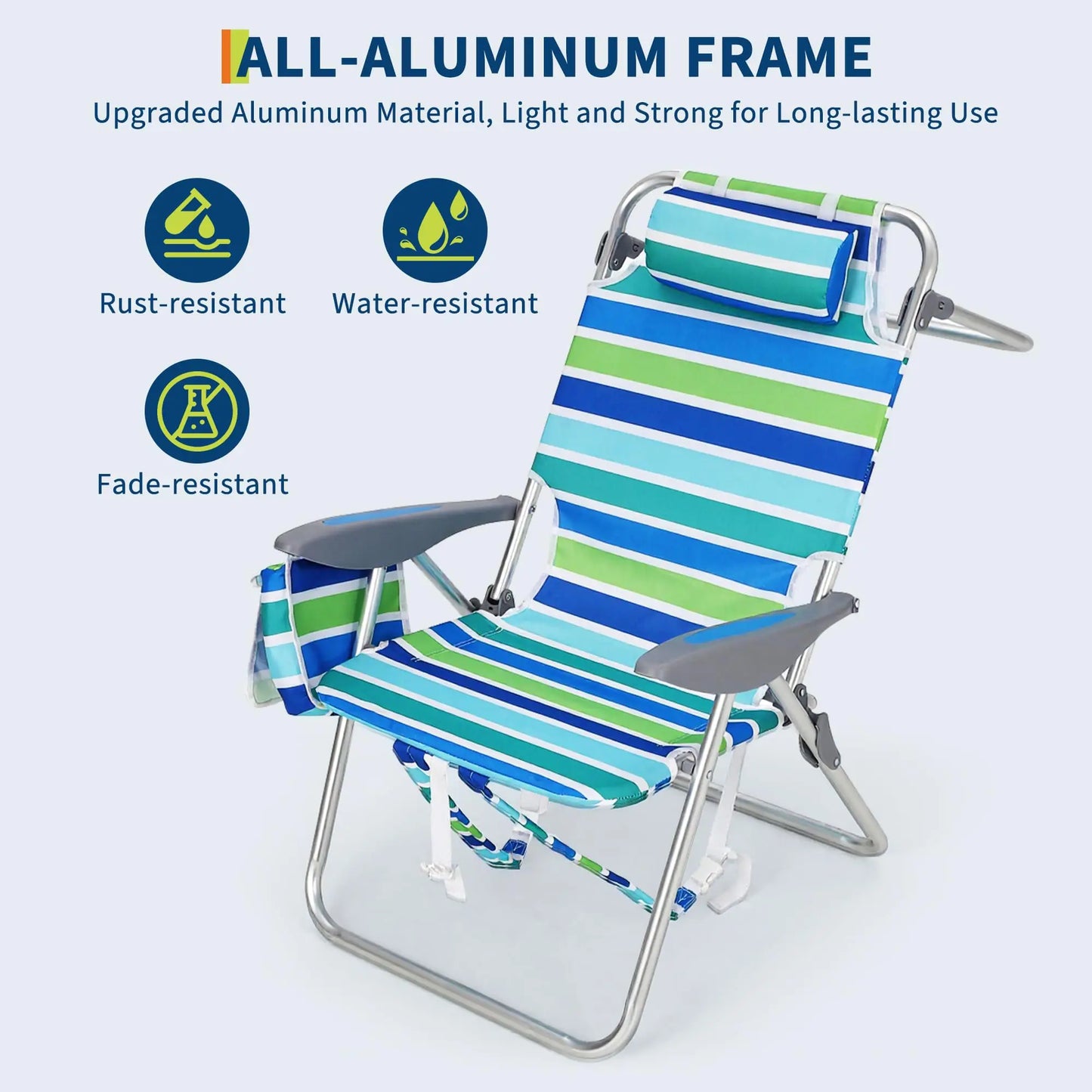 2 Pack High Backpack Beach Chair Lay Flat Folding Camping Chair Lightweight Portable Outdoor Lounge With Cooler Pouch Cup Holder