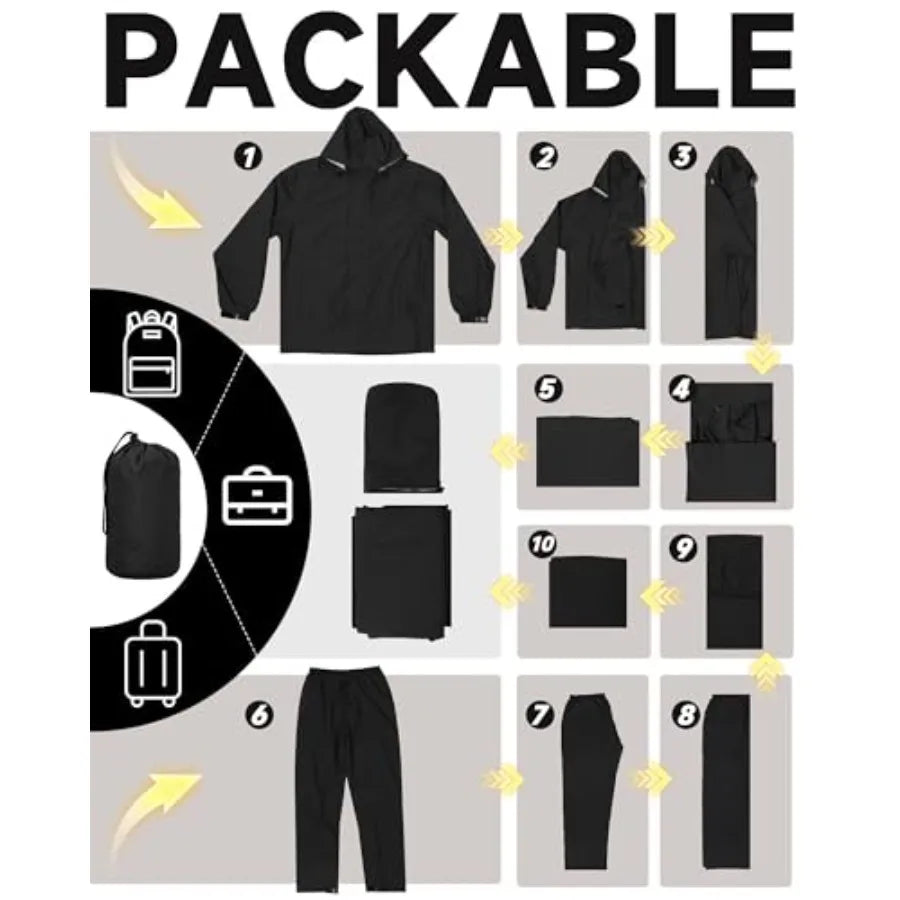 iCreek Rain Suit Waterproof Hooded Rain Gear Breathable Lightweight Packable Rain Jacket Pants Men Women for Hiking Fish Golf