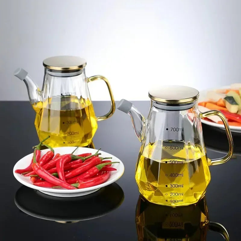 JUSTINLAU High Borosilicate Glass Oil Pots Diamond Oil Bottle with Scale Kitchen Soy Sauce Vinegar Condiment Storage Container