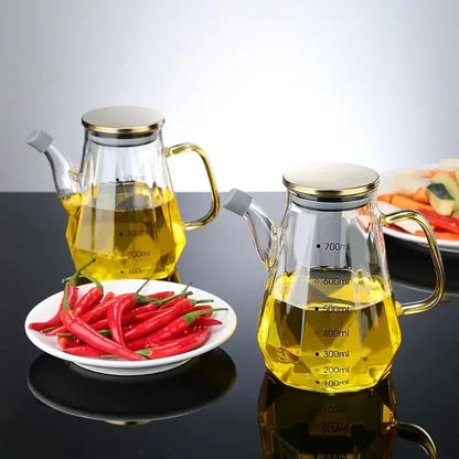JUSTINLAU High Borosilicate Glass Oil Pots Diamond Oil Bottle with Scale Kitchen Soy Sauce Vinegar Condiment Storage Container