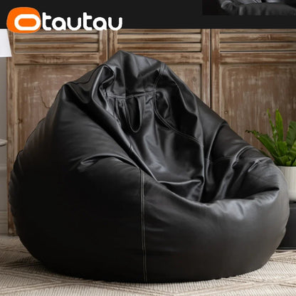OTAUTAU 4ft Big Faux Leather Bean Bag Cover Without Filler Outdoor Beanbag Chaise Lounger Pouf Salon Game Movie Sac Puff DD004