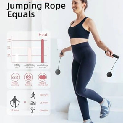 Cordless Jump Rope with Counter Weighted Ball Large LCD Display Skipping Rope for Women Adults Home Gym