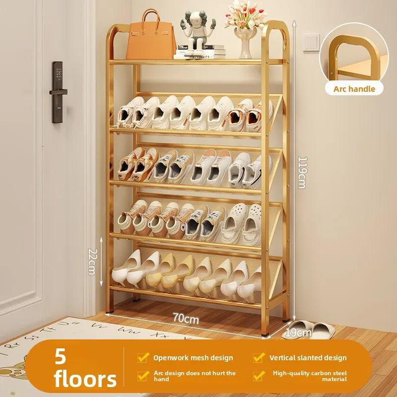 Steel shoe rack household door simple storage space saving metal multi-layer narrow shoe cabinet