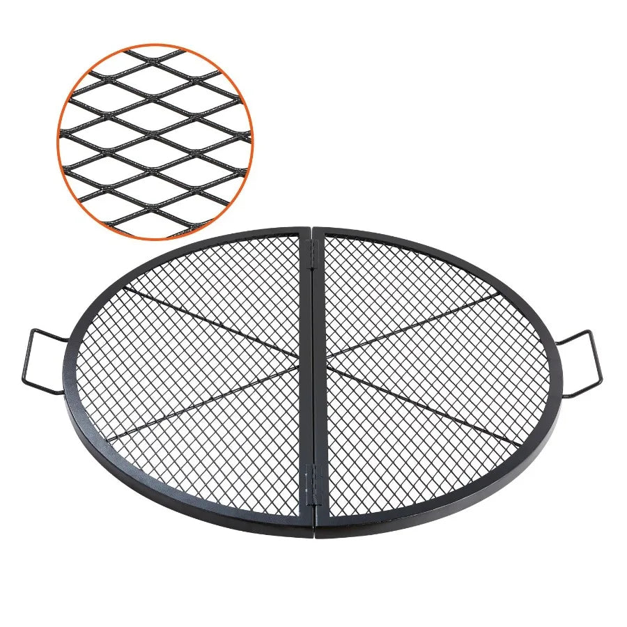 Foldable Round Cooking Grate for Outdoor Party Heavy Duty Steel Fire Pit Grill with Handle and Support X Wire 36 Inch Black Por