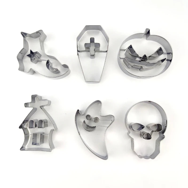 6pcs Halloween Cookie Cutter Mold Stainless Steel Ghost Pumpkin Skull Head Coffin Baking Molds Cupcake Chocolate Biscuit Mould