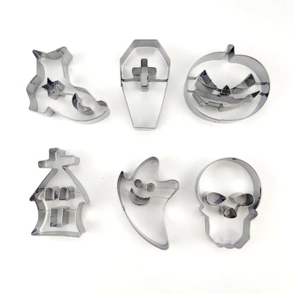 6pcs Halloween Cookie Cutter Mold Stainless Steel Ghost Pumpkin Skull Head Coffin Baking Molds Cupcake Chocolate Biscuit Mould