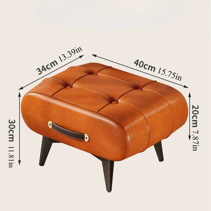 Foldable Foot Stool Extra Thick PU Leather & High-Density Foam, Portable Ottoman for Living Room/Bedroom/Office, Non-Slip Base