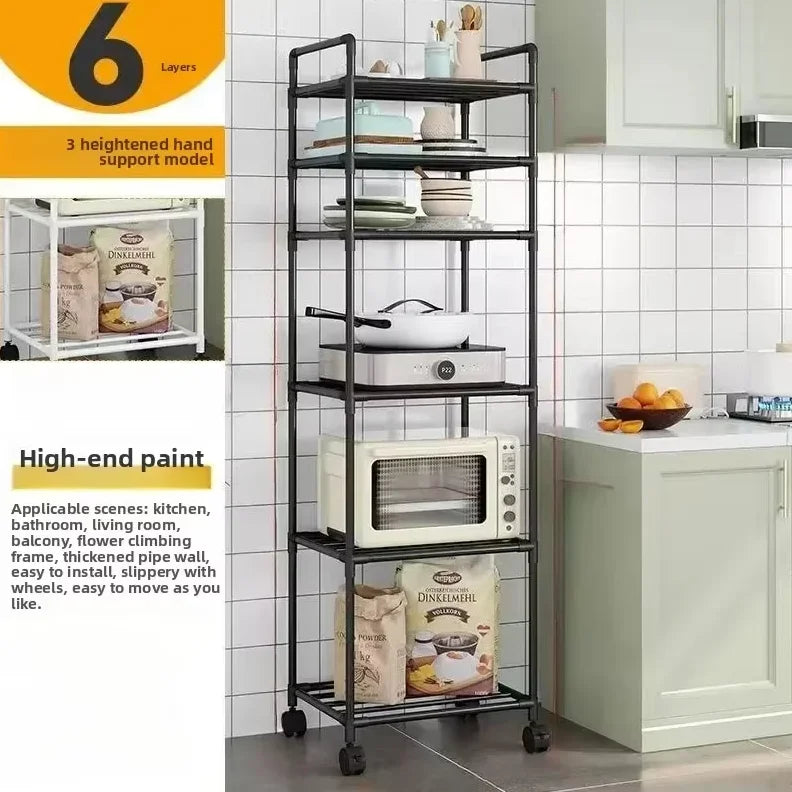 Multi-function Landing Trolley Microwave Oven Rack Installation Storage Rack Bathroom Kitchen Organizer Small Space-Saving Rack