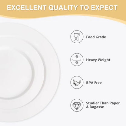 200 PCS Plastic Plates Premium Heavy Duty Disposable Plates for Party 100 Dinner Plates and 100 Salad Dessert Plates Sturdy Har