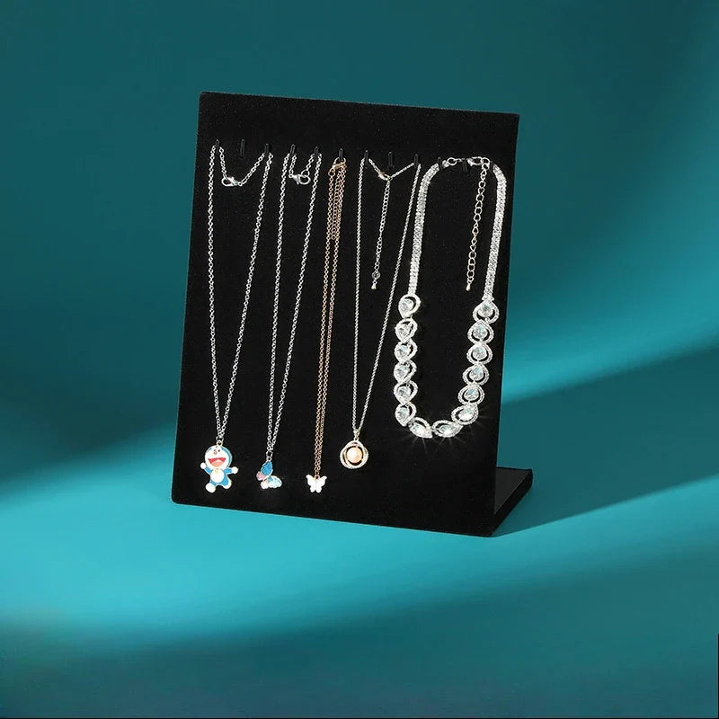 L-shaped Necklace Display Rack, Black Plush Necklace Display Stand for Bangle Chain Necklace Display & Storage