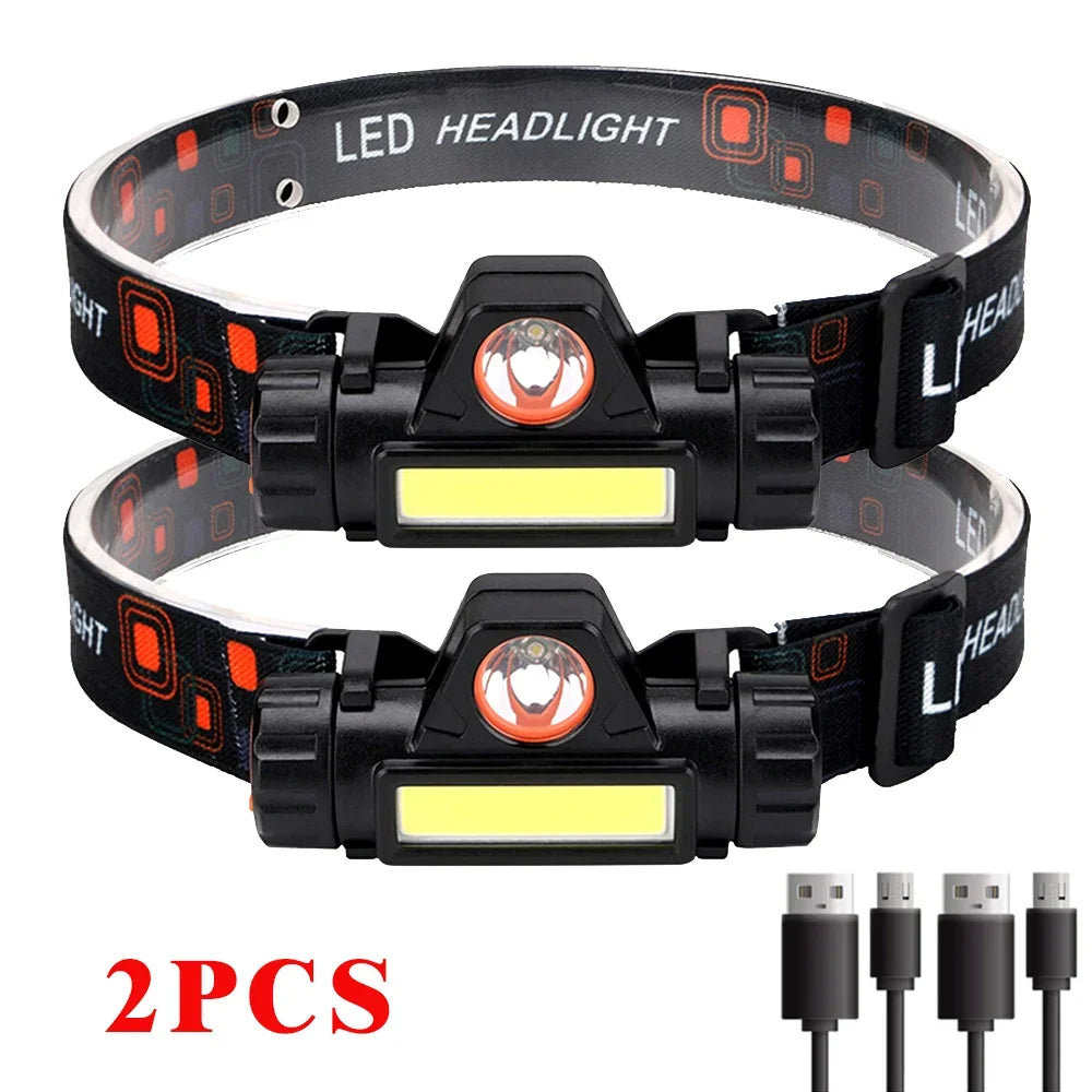 Super Bright LED Headlamp Rechargeable Waterproof Flashlight With XPE COB Beads And Tail Magnet Dual Light Sources Work Light