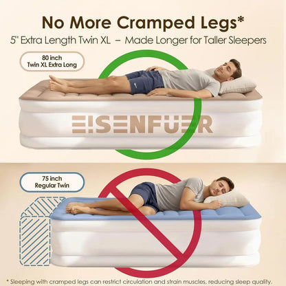 Extra Long Twin XL Inflatable Bed with Pump, Portable Air Mattress for Camping, Sleepovers, and Moving
