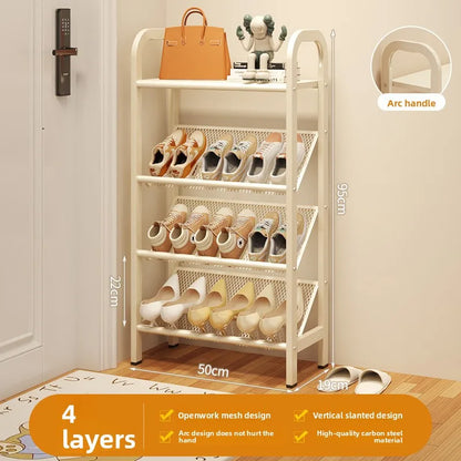 Steel shoe rack household door simple storage space saving metal multi-layer narrow shoe cabinet