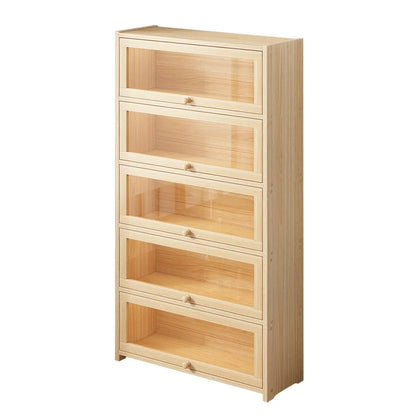 Solid wood bookcase with door transparent dustproof cabinet multi-layer floor-standing bookshelf home simple storage rack
