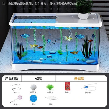 Fish tank living room new transparent filter oxygen generator desktop landscaping ornament with light strip ecological fish tank