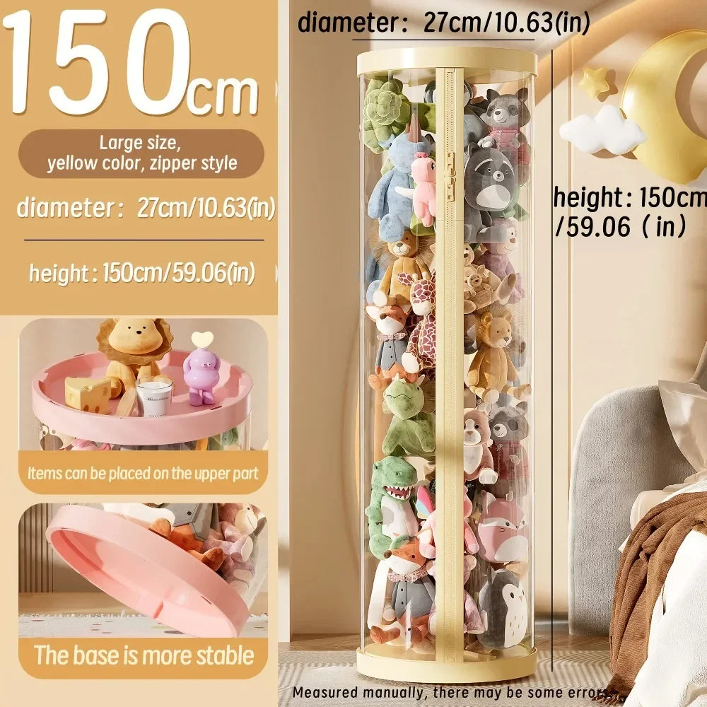 Transparent Storage Box Put Dolls Plush Toys Storage Cylinder with Lid Perfect for Christmas & Halloween Decor All-Round Display