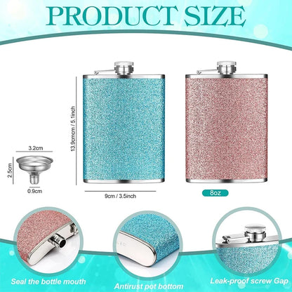 8oz Glitter Bling Hip Flask Stainless Steel Hip Flask with Never-Lose Cap and Funnel Leakproof Liquor Alcohol Flasks For Whiskey