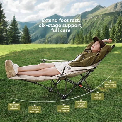 Folding Recliner Portable Camping Chair with Adjustable Backrest and Cotton-Filled Seat for Travel Beach Fishing Outdoor Chair