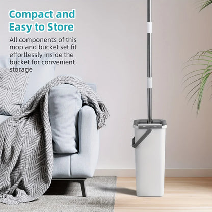 Spin Mop and Bucket Set with Wringer, Floor Cleaning System with 3 Washable Microfiber Pads for Wet & Dry Use on All Floors
