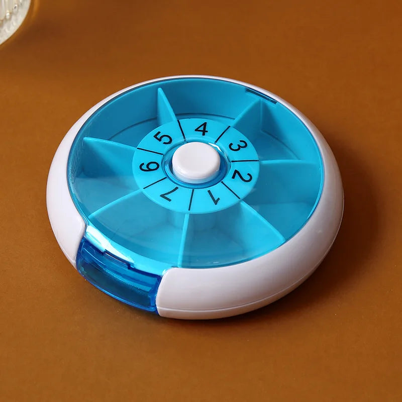 7-Day Weekly Pill Organizer - Portable Round Rotary Pill Box with 7 Compartments, Mini Medicine Case for Pills & Beads Storage