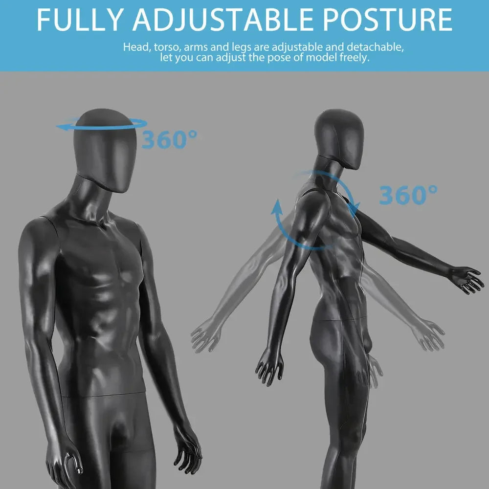 Male Dress Form 73'' Height Full Body Adjustable Mannequin for Display Black