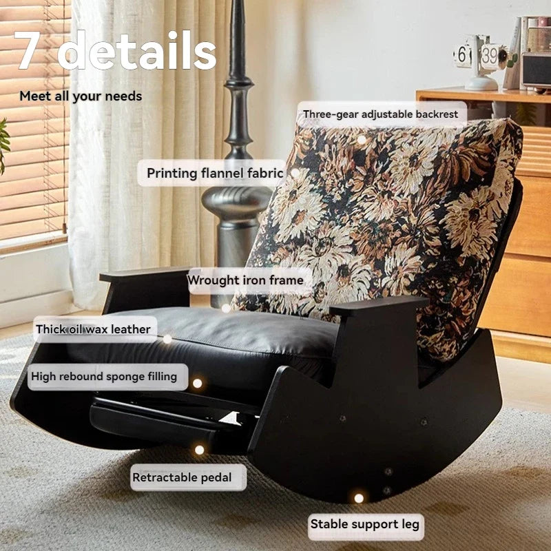 Solid wood retro rocking chair, balcony lounge chair, lazy sofa chair, living room adult leisure chair, single rocking chair