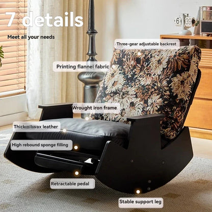 Solid wood retro rocking chair, balcony lounge chair, lazy sofa chair, living room adult leisure chair, single rocking chair