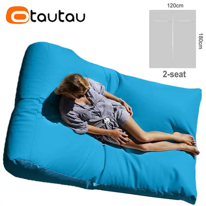 OTAUTAU 2-seat Outdoor Bean Bag Pouf Cover No Filler Waterproof Beach Garden Camp Chaise Lounge Sofa Bed Swimming Pool Puff Sac