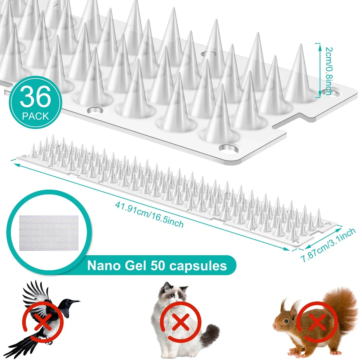 24Pcs Bird Repeller Spikes Plastic Transparent Cat Intruder Deterrent Strip Anti Climb Fence Wall Spikes for Pigeon Squirrel Cat