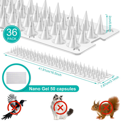 24Pcs Bird Repeller Spikes Plastic Transparent Cat Intruder Deterrent Strip Anti Climb Fence Wall Spikes for Pigeon Squirrel Cat
