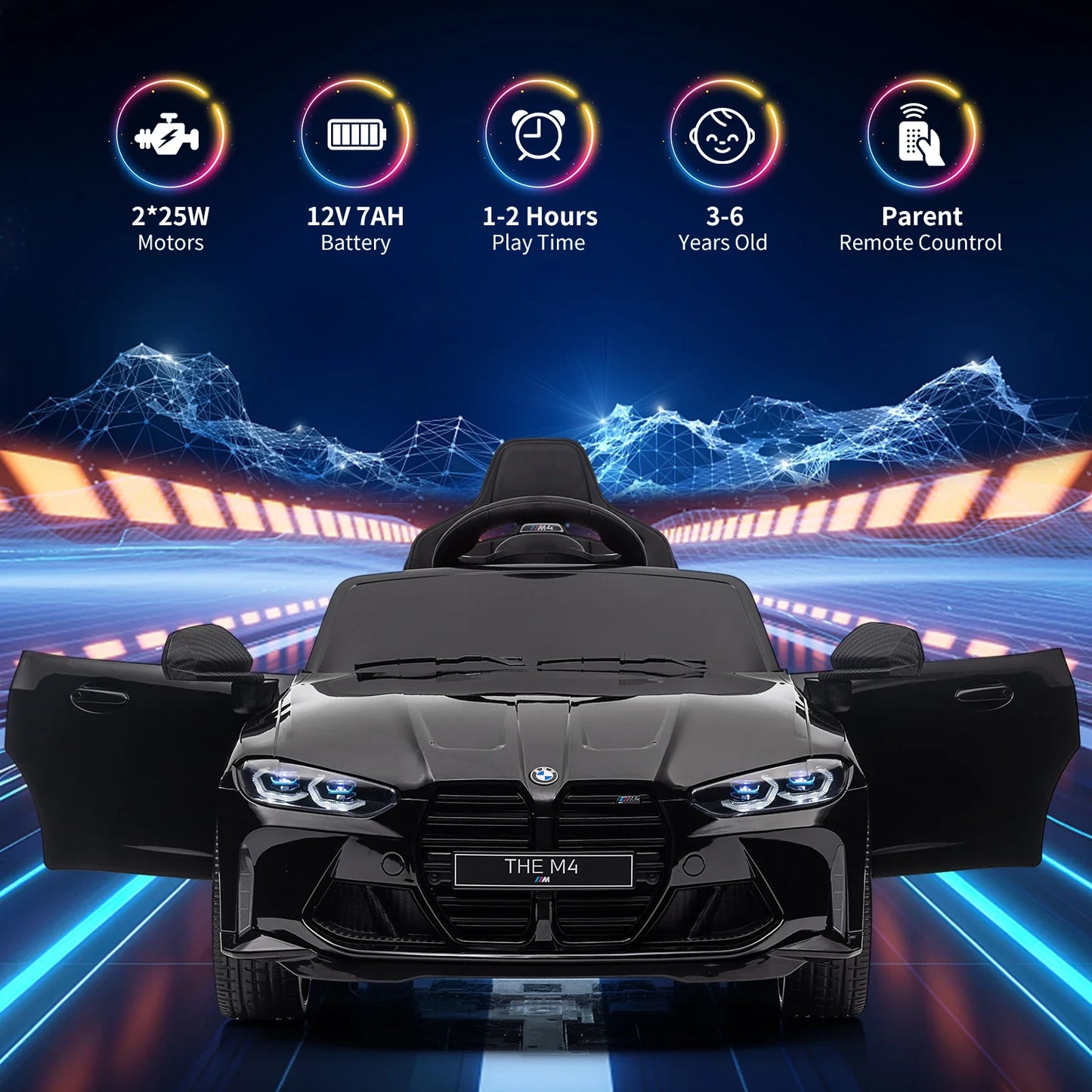 12V Ride On Car for Kids,Toddler Electric Vehicle with Remote Control,3 Speed,Led Light,Suspension System,3 Speeds, Bluetooth