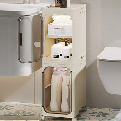 Household bathroom narrow seam storage cabinet, multifunctional foldable with wheels, dust-proof and crevice storage cabinet