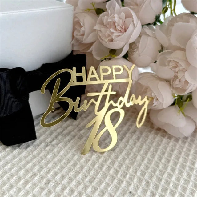 New 18, 30, 40 and 50 Years Old Happy Birthday Cake Topper Gold Acrylic Birthday  Party Cake Toppers Decorations Baking Supplies
