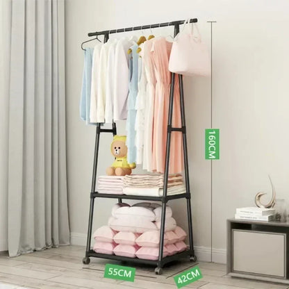 Multifunctional Storage Floor Standing Clothes Rack Simple Mobile Drying Rack Dormitory Space-saving Household Garment Organizer